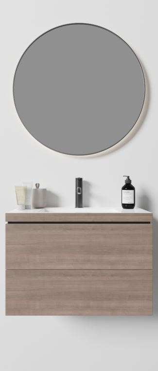 Create the imagination of a bathroom with this Roll-Up banner with a photorealistic print of a bathroom furniture set (SPA version) - Cubiqz