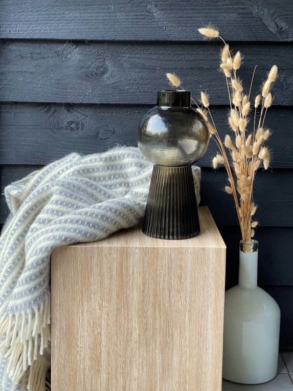 Cardboard side table / stool / nightstand with wood print. A real eye-catcher to show accessories and products. Easy to fold, unfold, use, reuse and to carry.