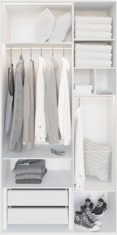 Create the imagination of a men's wardrobe with this Roll-Up banner with a photorealistic print of a walk-in closet - Cubiqz
