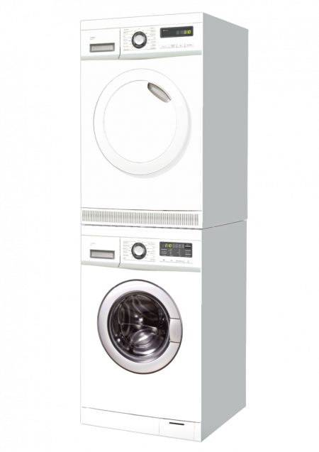 Two cardboard 3D props; One with a photorealistic print of a washing machine and one with a photorealistic print of a tumble dryer - Cubiqz